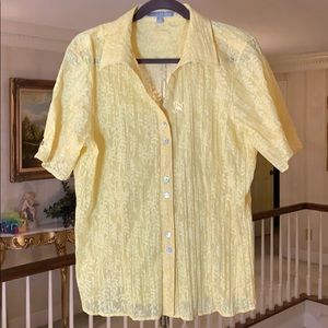 Foxcroft Yellow Burnout Detail Blouse Sz 18 Great!